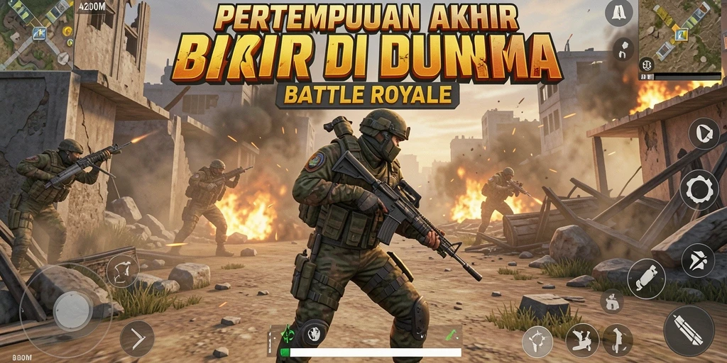 Screenshot menampilkan aksi intens dalam pertempuran Battle Royale A200M.