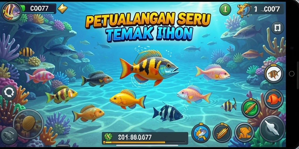 Screenshot gameplay COO77 menampilkan aksi tembak ikan yang seru.