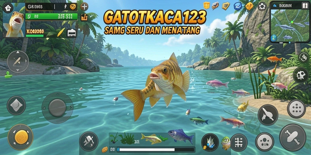 Tampilan gameplay GATOTKACA123 saat memancing dengan alat profesional.