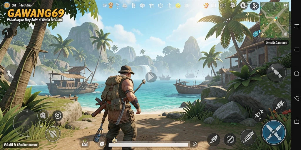 Tangkapan layar dari gameplay GAWANG69 menunjukkan petualangan di dunia terbuka.