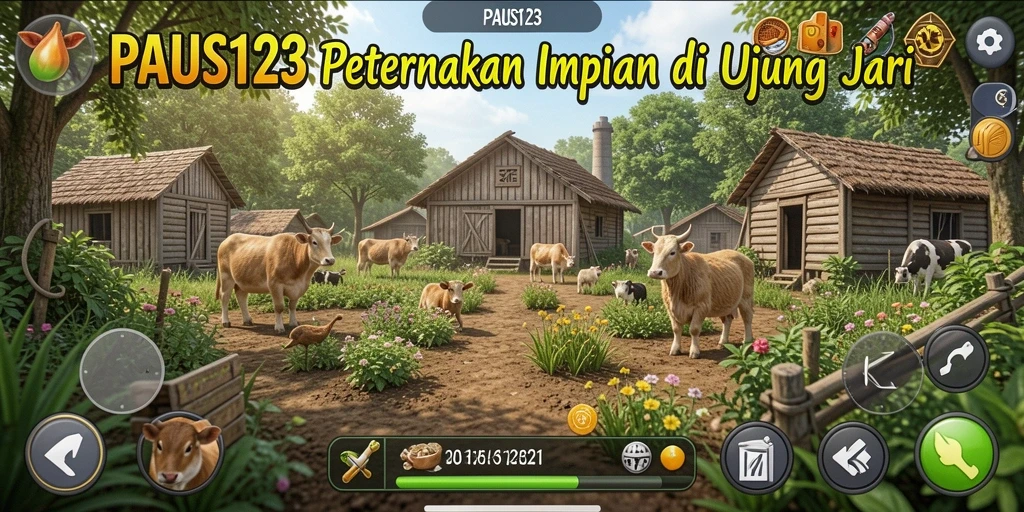 Screenshot PAUS123 menampilkan aktivitas seru di peternakan.