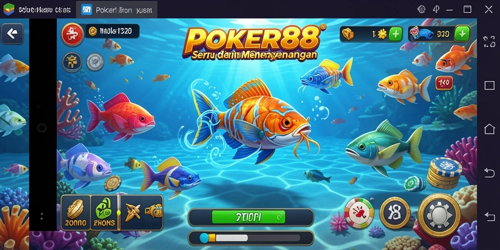 Screenshot tampilan gameplay Tembak Ikan POKER88 yang seru.