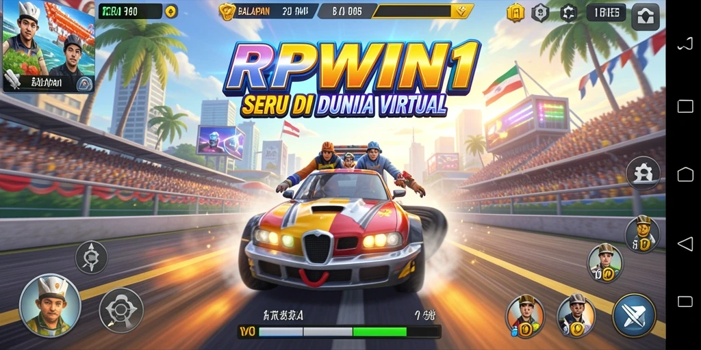 Tangkapan layar menunjukkan aksi balapan yang mendebarkan di RPWIN1.