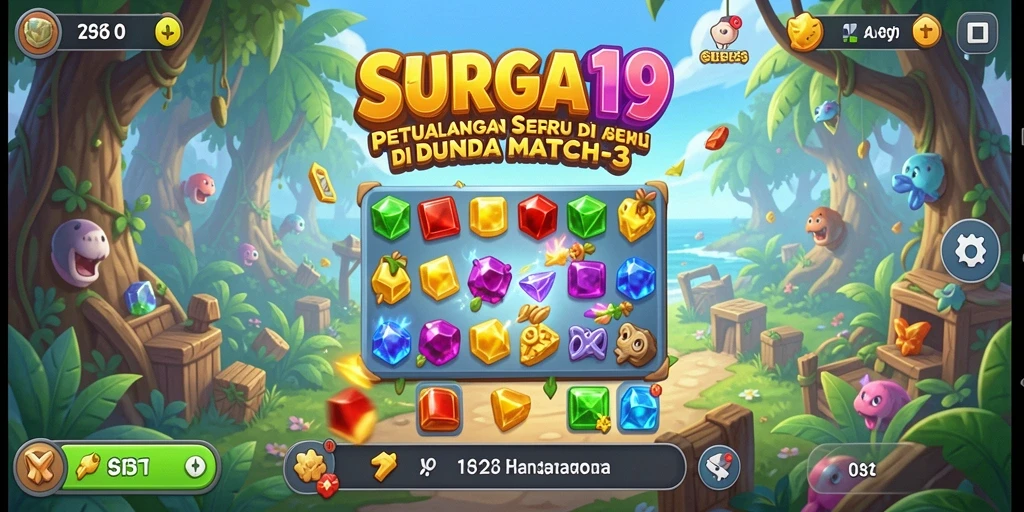 Menampilkan gameplay seru dari SURGA19 dalam aksi Match-3.