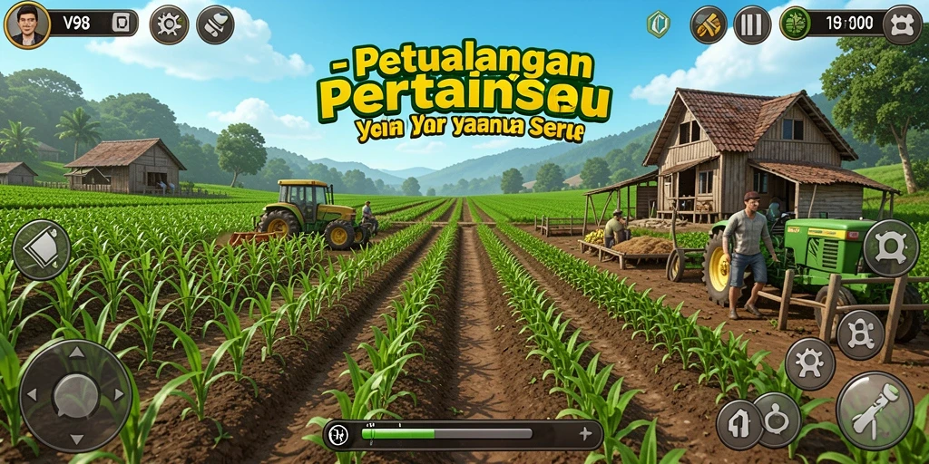 Tampilan menarik dari gameplay V98 yang menggambarkan proses bertani